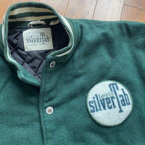 Levis Silver Tab Green and White Leather Varsity Bomber - Picture 2 of 13